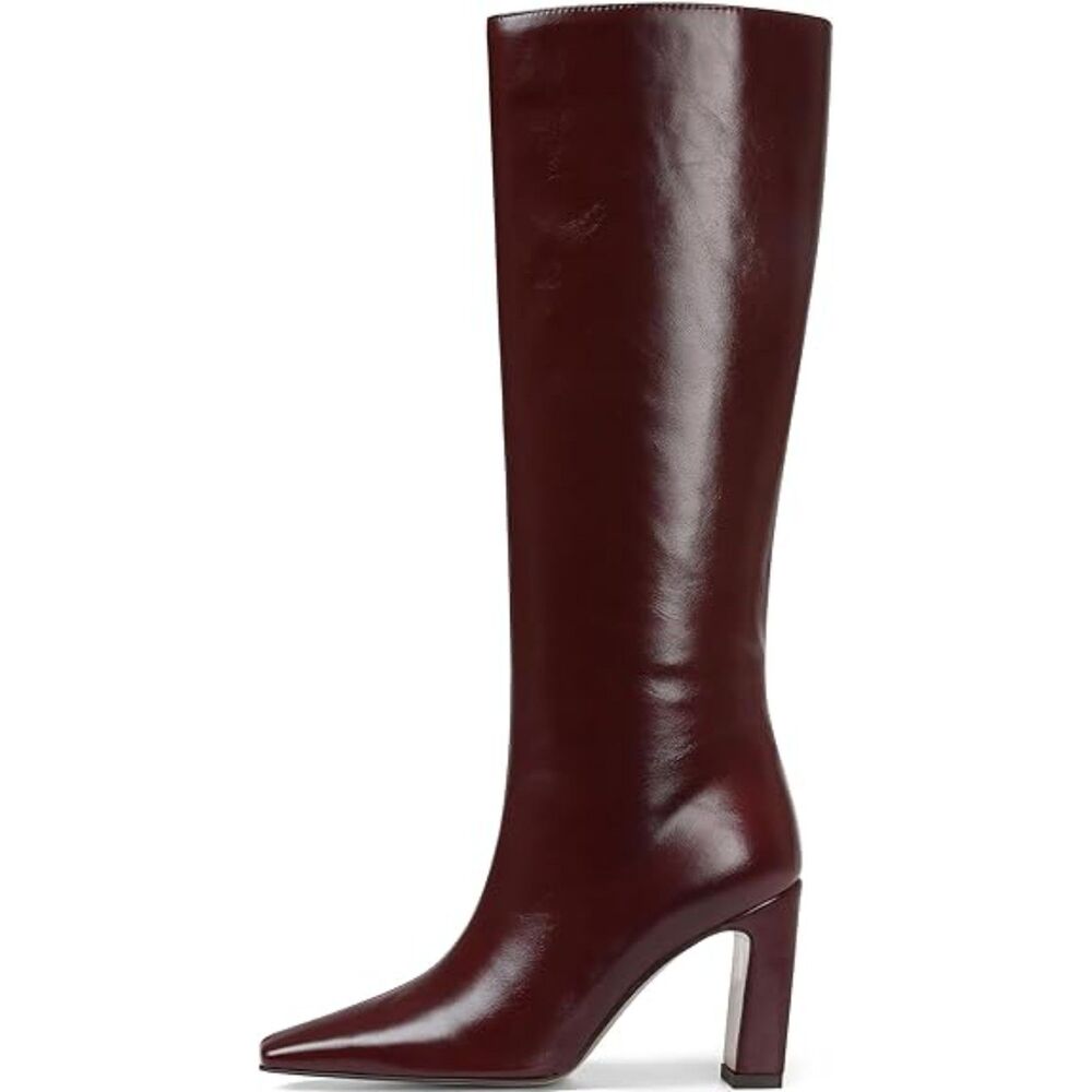 Women's Maroon Square Toe Knee High with Side Zipper Fashion Elastic Tall Boot